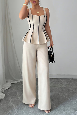 Elegant Peplum Top and Wide-Leg Pants Set
