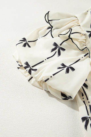 Bow Print Flutter Sleeve Blouse