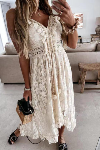 Lace V-Neck Evening Dress