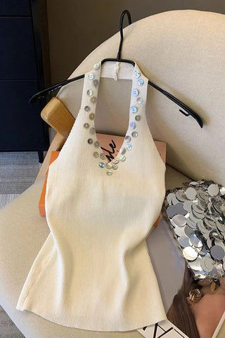 Embellished Halter Knit Cami