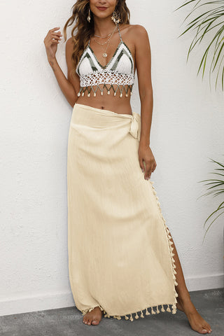 Side-Tie Maxi Skirt with Fringe Detail