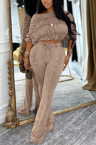 Off-Shoulder Ruched Pants Set