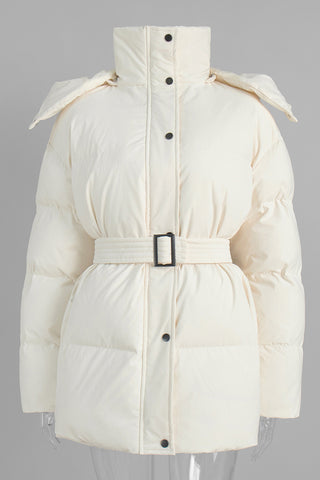 Buttoned Belted Puffer Jacket