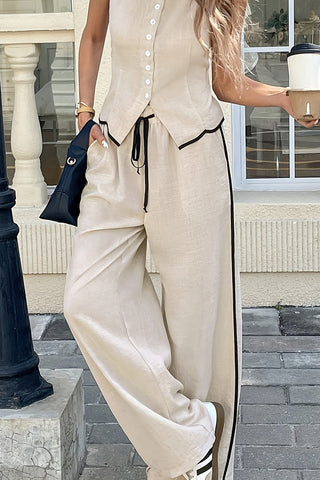 Buttoned Vest and Wide-Leg Pants Set