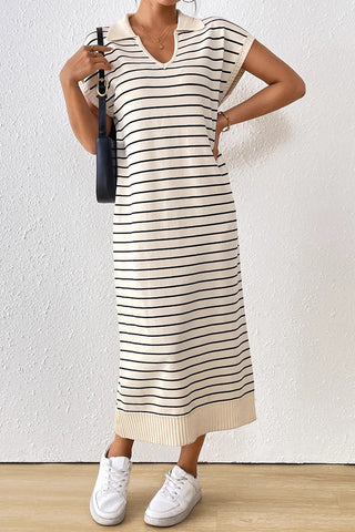 Striped V-Neck Casual Dress