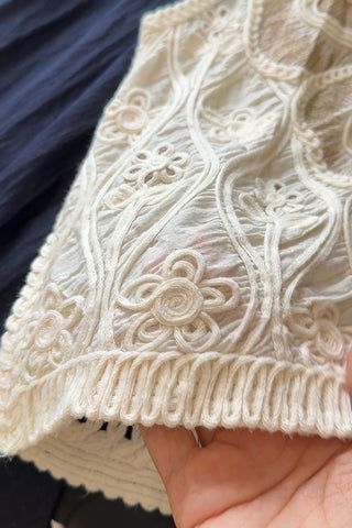 Buttoned Lace Top with Crochet Details