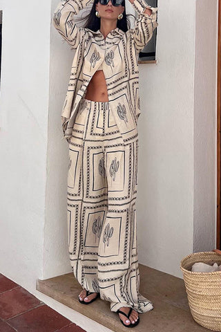 Cactus Print Casual Shirt Set