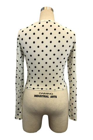 Polka Dot Mesh Long Sleeve Top