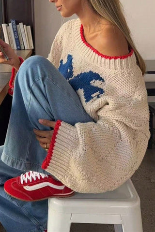 Cropped Knit Sweater with Contrast Trim