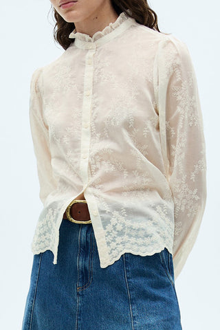 Sheer Floral Button-Up Blouse