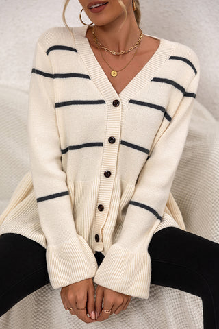 Striped Button-Up Cardigan