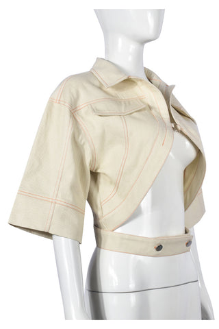 Cropped Open Front Jacket with Buckle Detail