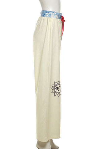 Graphic Print Wide-Leg Casual Pants