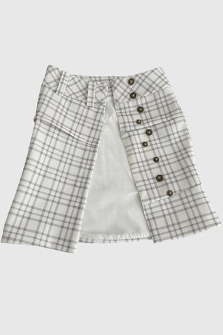 Plaid Asymmetrical Button Midi Skirt
