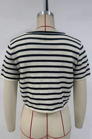 Striped Tie-Front Cropped Sweater