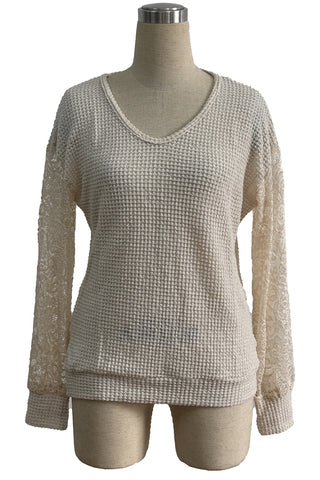 Elegant Lace Sleeve Knit Top