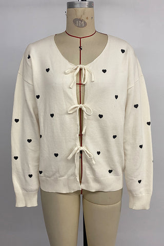 Heart-Patterned Tie-Front Cardigan