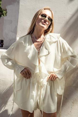 Ruffle Detail V-Neck Top