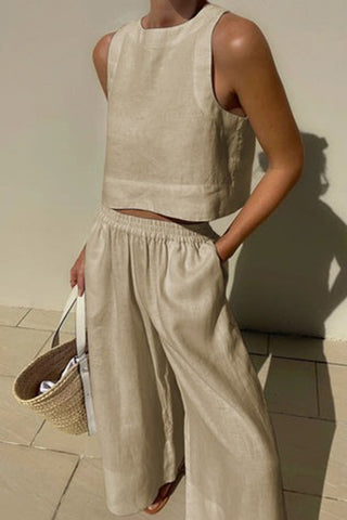 Sleeveless Wide-Leg Pants Set