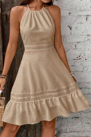 Halter Neck Lace Trim Dress