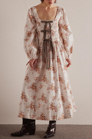 Gingham Puff-Sleeve Casual Dress