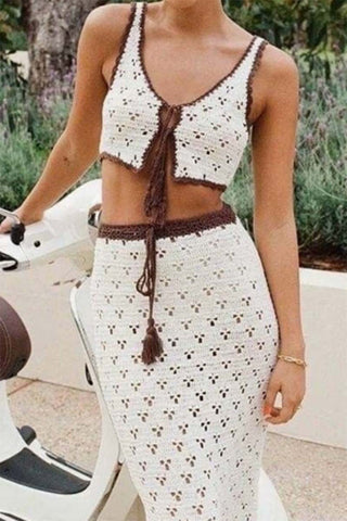 Crochet Skirt Set with Tie-Front Top