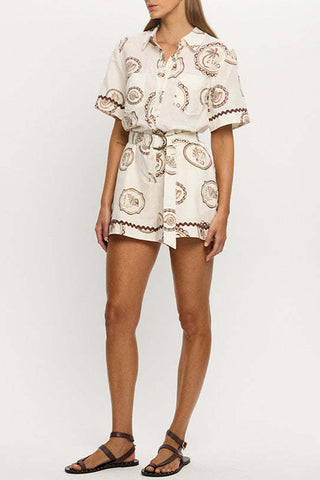 Paisley Print Belted Shirt Romper