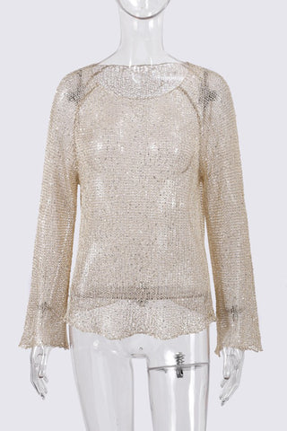 Long-Sleeve Mesh Blouse