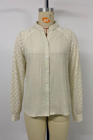 Lace Sleeve Button-Front Blouse