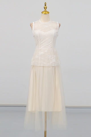 Sleeveless Lace Overlay Midi Dress