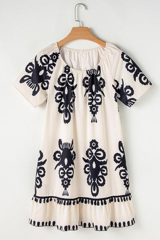 Ruffle Hem Tribal Print Dress