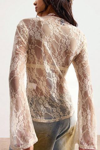 Sheer Lace Button-Front Blouse