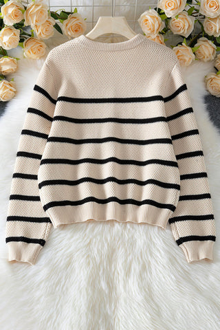 Button-Front Striped Sweater