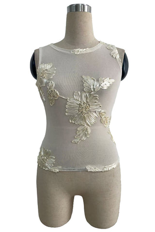 Floral Embellished Sheer Tank Top