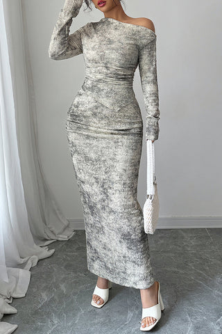 Tie-Dye One-Shoulder Fitted Skirt Set