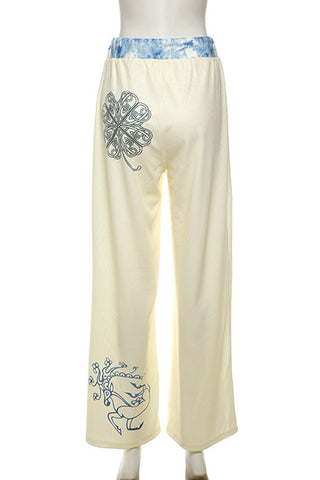 Graphic Print Wide-Leg Casual Pants