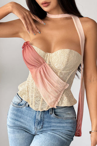 Strap-Detail Lace Tank Top