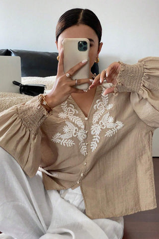 Patterned Button-Front Blouse