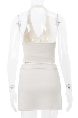 Halter Neck Skirt Set with Button Detail