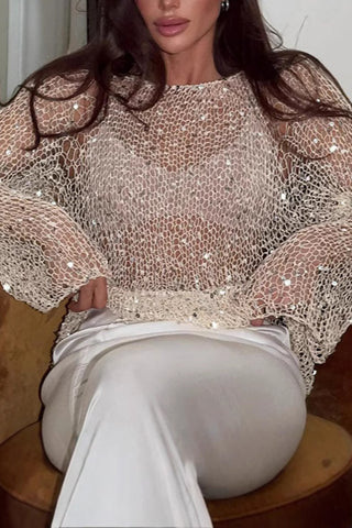 Long-Sleeve Mesh Blouse