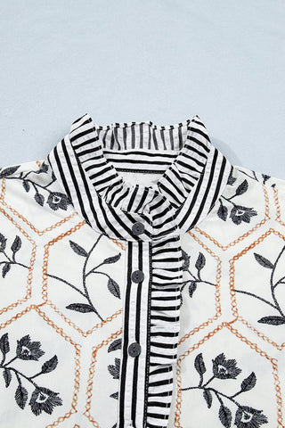Patterned Floral Shirt with Striped Collar