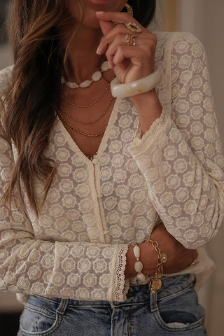 Elegant Button-Front Lace Blouse