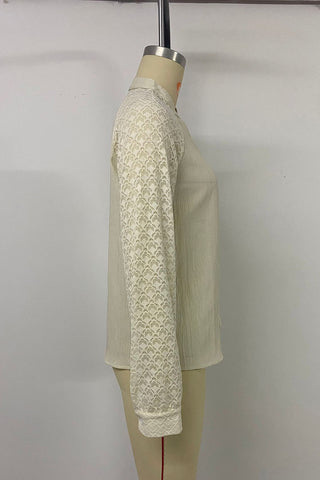 Lace Sleeve Button-Front Blouse