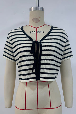 Striped Tie-Front Cropped Sweater