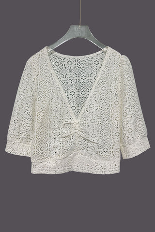 Eyelet Lace Twist-Front Blouse