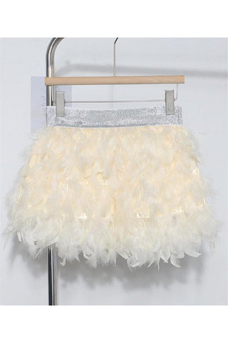 Feathered Mini Skirt with Glitter Waistband