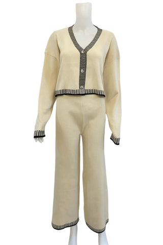 Stylish Cropped Knit Cardigan and Pants Set