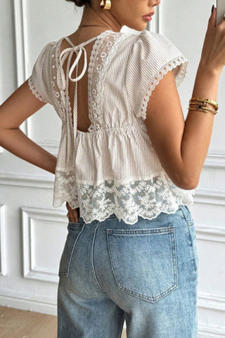 Lace Trim V-Neck Blouse
