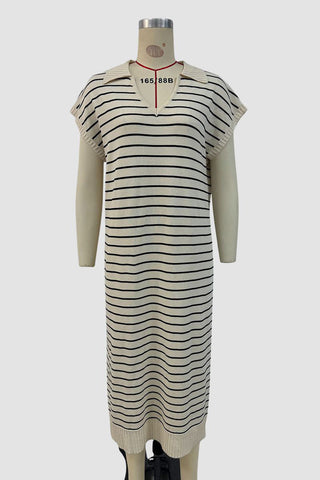 Striped V-Neck Casual Dress