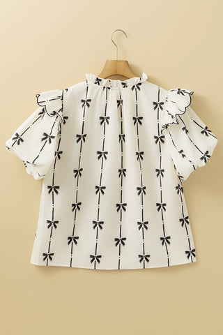 Bow Print Flutter Sleeve Blouse